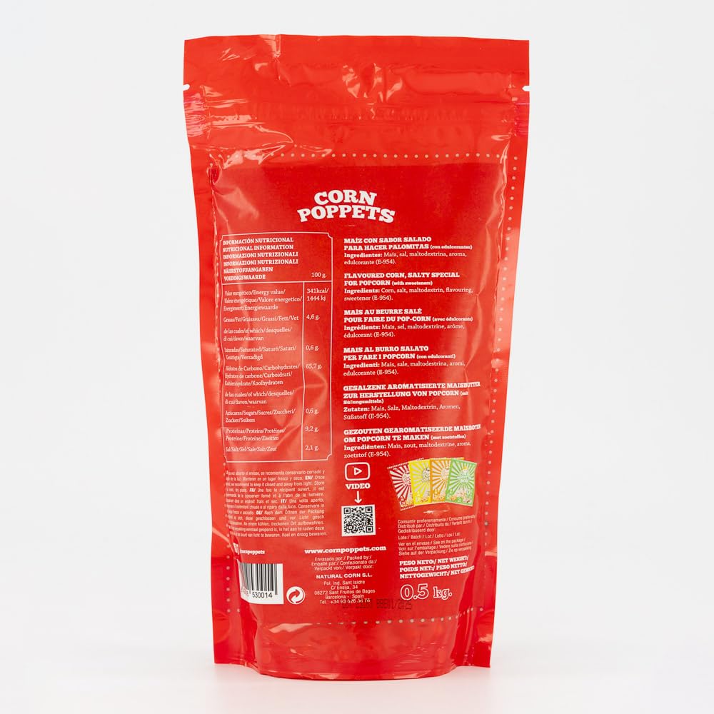 CORN POPPETS | Granos de Maíz para Palomitas con Sal | Palomitas de Maíz Saludables, 100% Naturales, Sin Gluten, Sin Aceite de Palma | Aptas para Máquina de Palomitas y Microondas