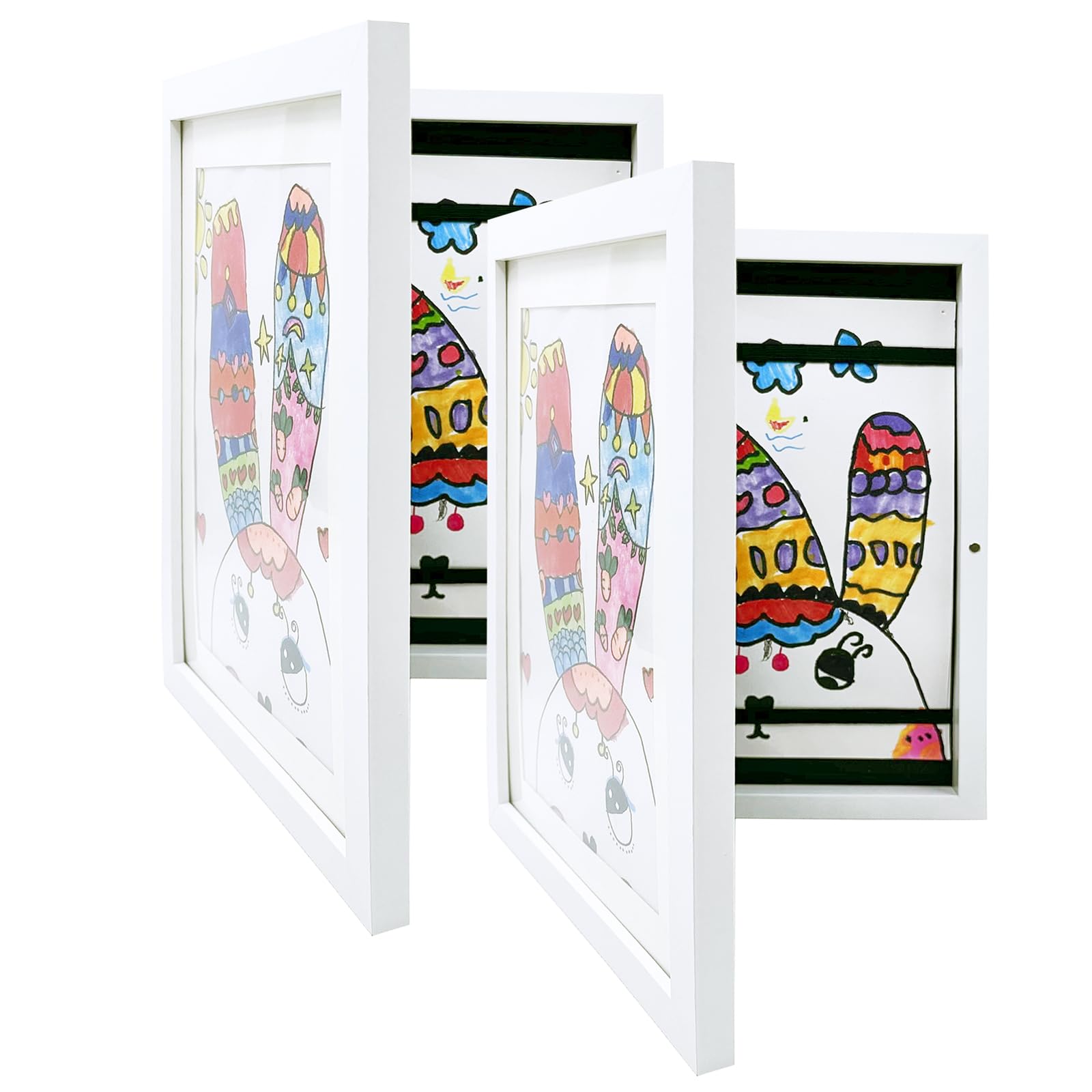 2 Pcs Kids Art Photo Frame, Front Opening and Replaceable Picture Display, Hanging Art, A4 Artwork, Kids Drawing, Art Organizer, Crafts, 11.7×8.3 Inch, White