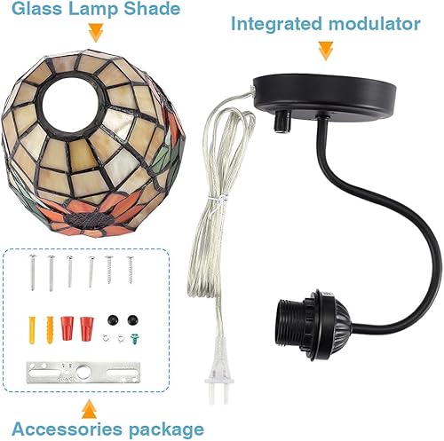 Miniatura 9 de Tiffany - Lámpara de pared para mesita de noche con interruptor regulable, aplique de pared de cuello de cisne vintage industrial con cable de