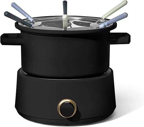 3QT Electric Fondue Set with Bonus 2QT Ceramic Pot, Black Sesame by Drew Barrymore (Color White)