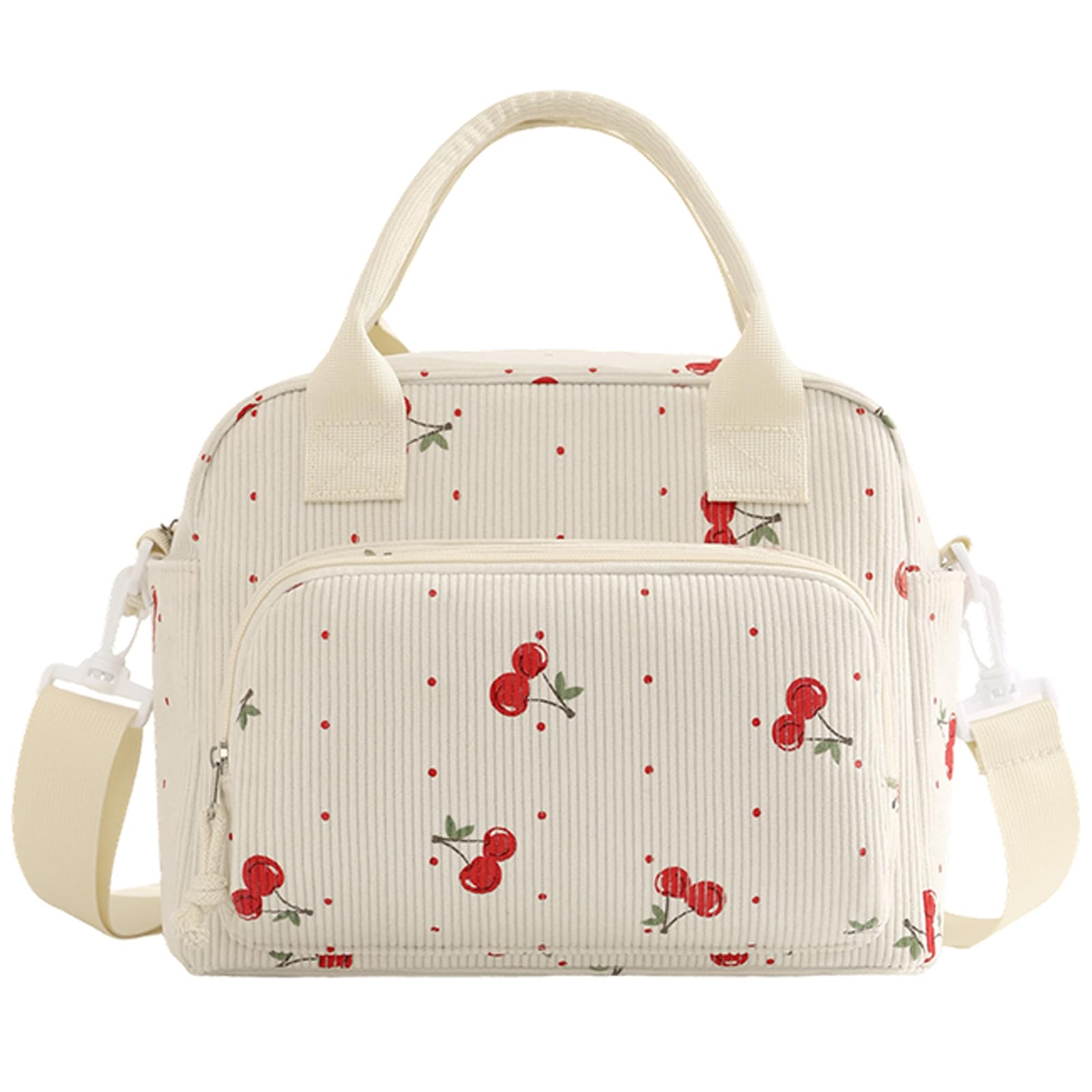 JANSBEN Lunch Bags for Women, 12L Insulated Cool Bag, Corduroy Lunchbag with Food-Safe PEVA Lining, 5 Pockets & Detachable Shoulder Strap for Girls Adults Work Office Picnic — image 1