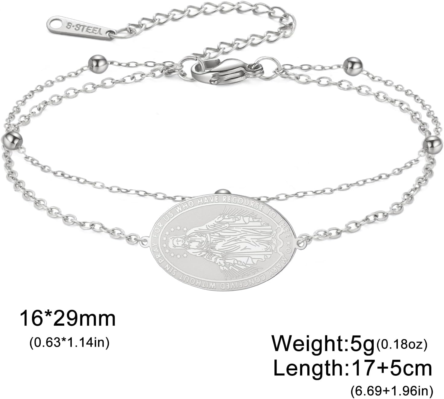 TEAMER Dainty Virgin Mary Rosary Bracelet Mother Mary Double Layer Beads Chain Bracelet Religious Faith Protection Jewelry For Women Men - Image 7