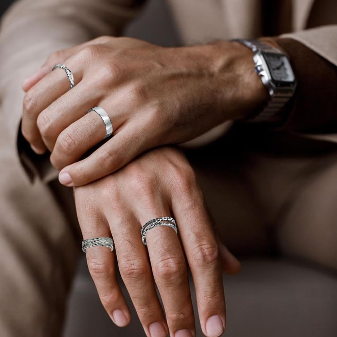6 Pezzi Anelli Uomo Acciaio Inossidabile Vintage Regolabile Anelli Semplice Anello Impilabile Anello Mignolo Anello Aperto Dito Anelli Set Argento Anello Donna Acciaio Set
