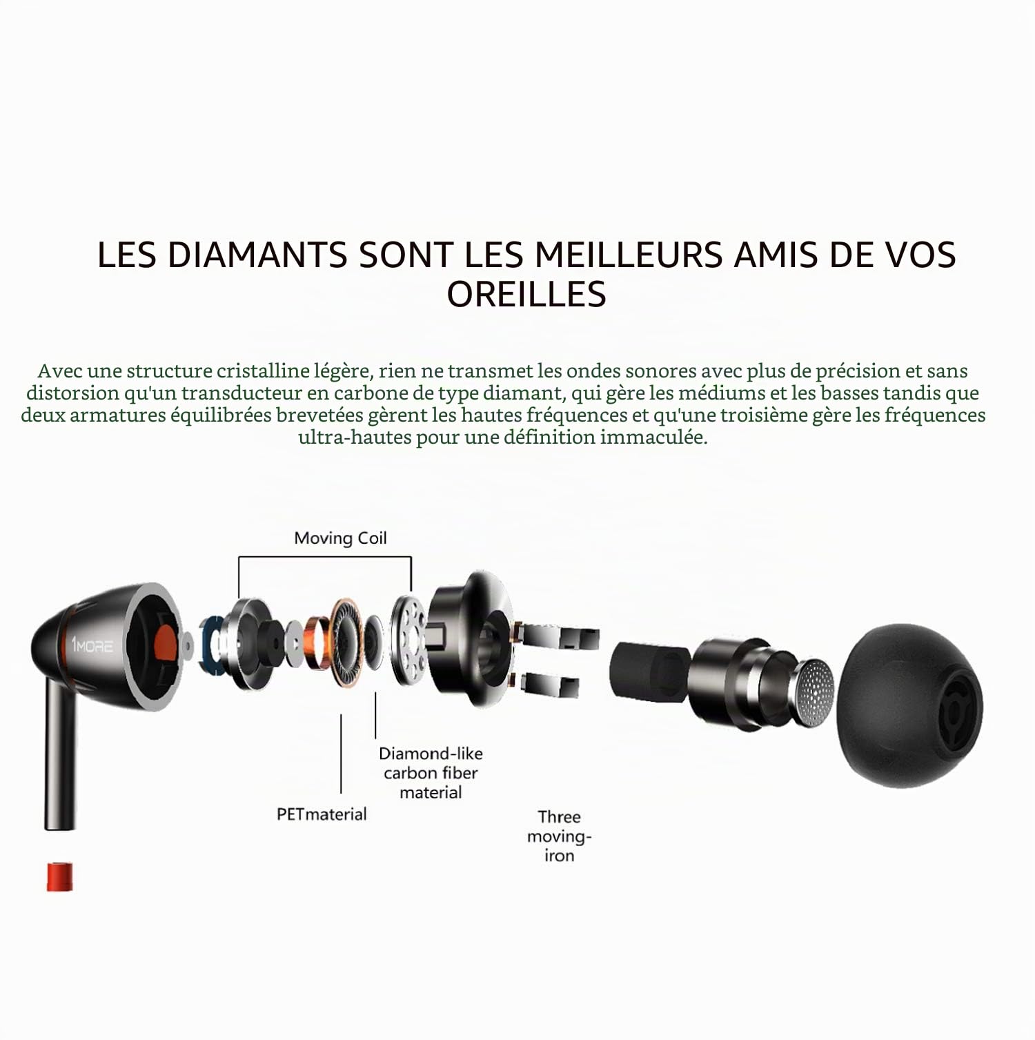1MORE Triple Quad Driver Écouteurs Intra-Auriculaires Casque Haute fidélité Haute résolution avec Basses Chaudes, Haute résolution, Micro et télécommande en Ligne (Silver, Quad Driver)