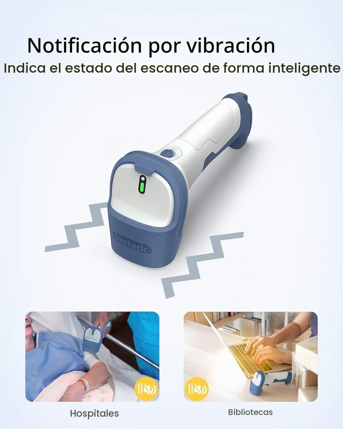 Inateck Escáner de código de Barras inalámbrico 1D 2D, conexión Bluetooth 5.0 y 2.4Ghz, USB 3 en 1, Soporte de Lectura de códigos de Barras en Pantalla, BCST-73