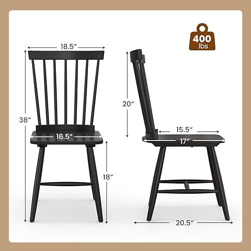Miniatura 6 de KOTEK Windsor - Juego de 2 sillas de comedor de madera con respaldo de eje y asiento ancho, capacidad de peso de 400 libras, sillas laterales sin