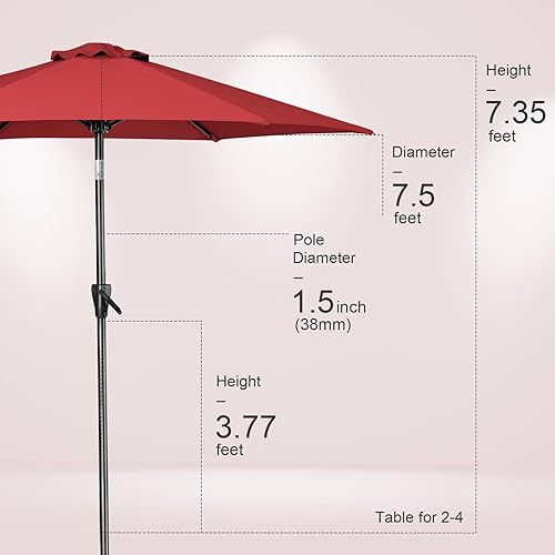 Miniatura 7 de Tempera Patio Market Outdoor Table Umbrella with Push Button Tilt and Crank,Large Sun Umbrella with Sturdy Pole&Fade resistant canopy,Easy to set
