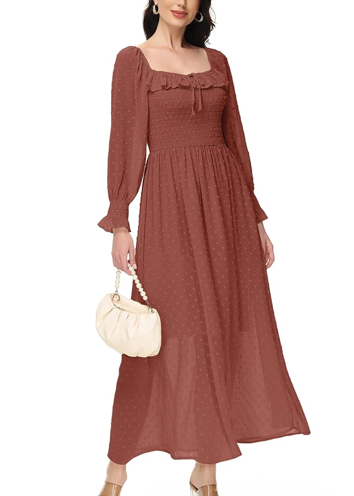 Anna-Kaci Womens Casual Boho Long Sleeve Square Neck Fairy