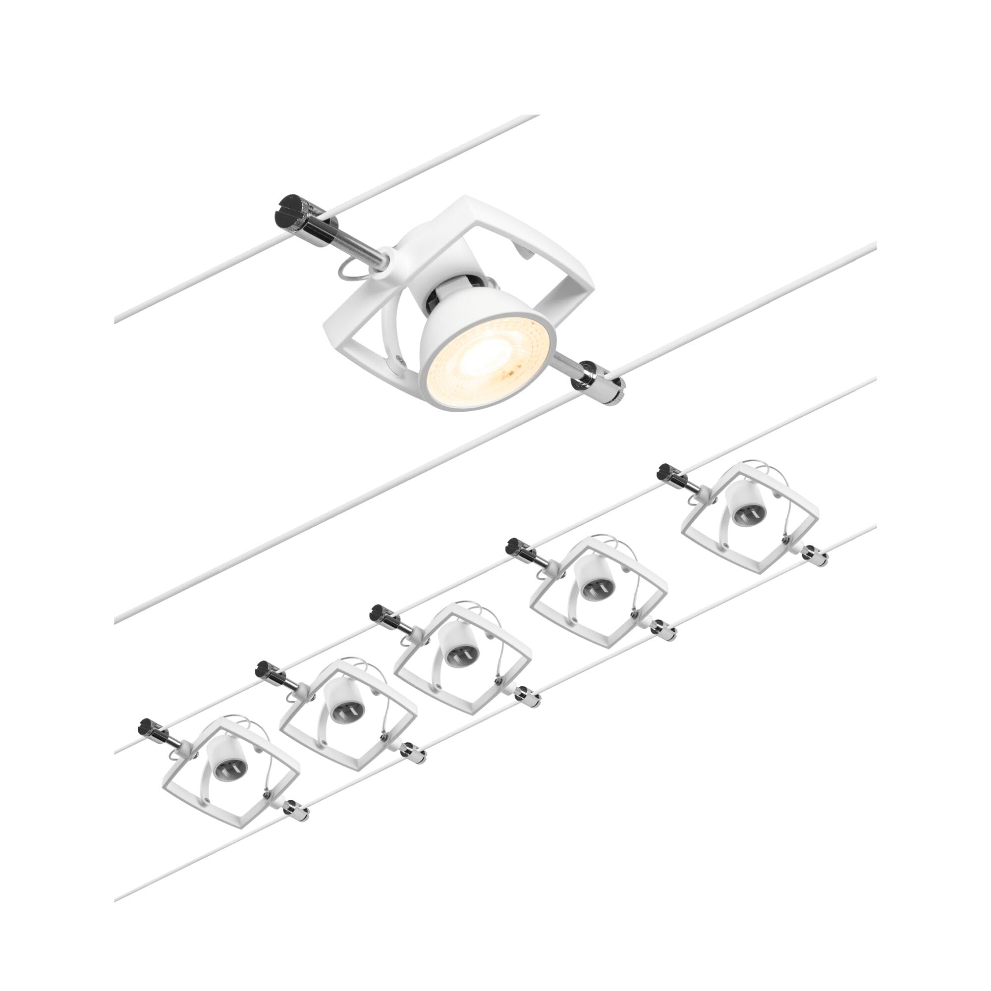 Paulmann CorDuo, sistema di cavi per faretti, 94432, set Mac II, massima CC 5 pezzi da 10 Watt l’uno, estensibile, bianco, opaco, cavi in plastica, GU 5,3, senza lampadine