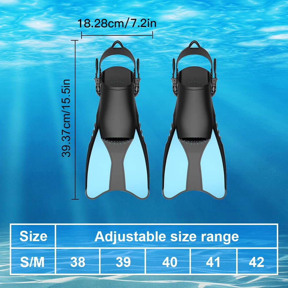 Schnorchelflossen, Flossen Verstellbar, schwimmflossen Herren Damen, taucherflossen Erwachsene, zum Trainingsschwimmflossen,Weiche Komfortable Vollfuß Schnorchel Flossen - Hellblau