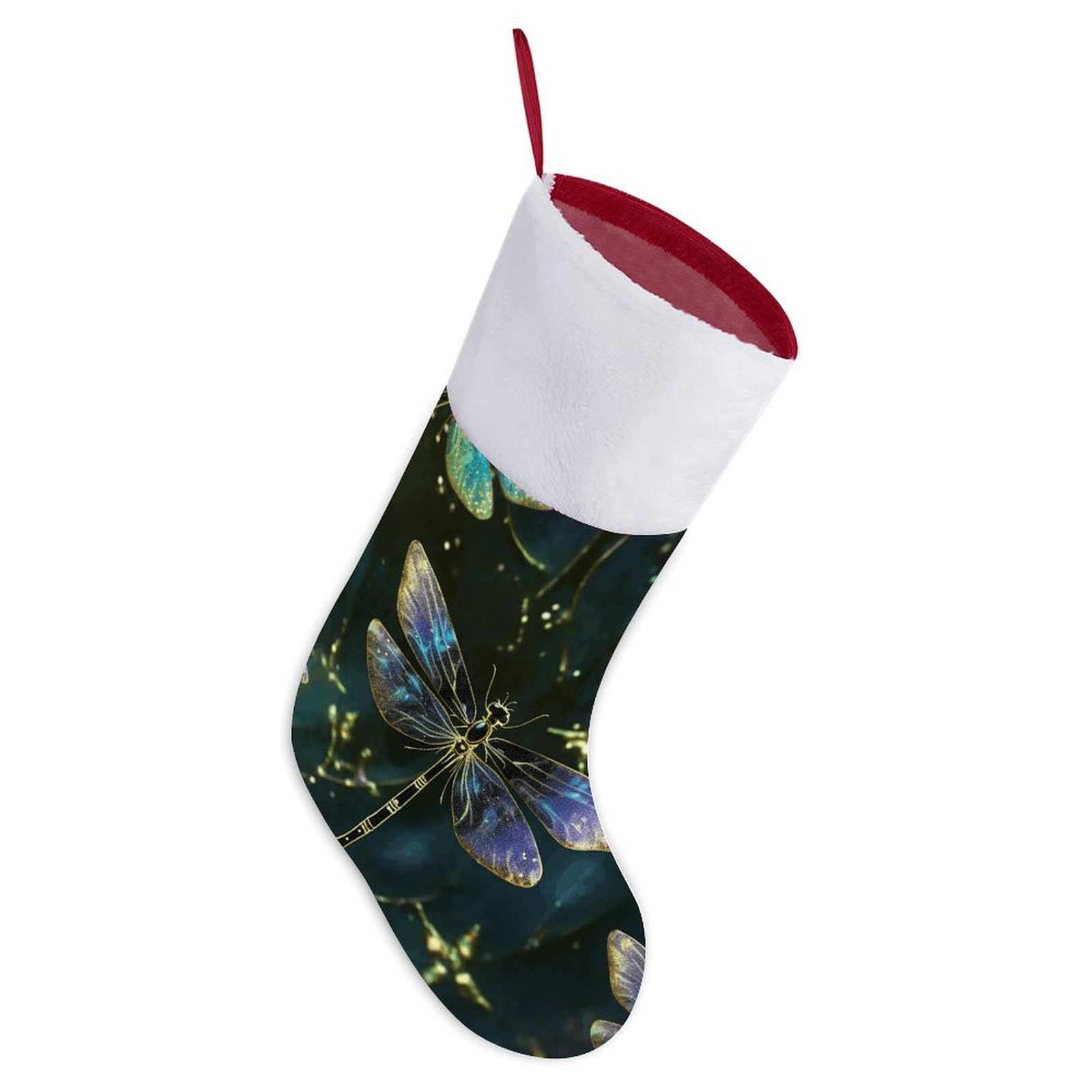 Dragonfly Christmas Stocking, 16.5 Inch Festive Themed Socks Personalized Hanging Stockings Large Super Soft Xmas Stocking for Xmas Tree Mantel Party Decor