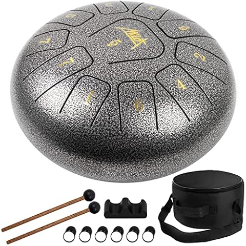 AKLOT Steel Tongue Drum 10 Inches 11 Notes - Percussion Instruments - HandPan Tank Drum C Key with Drum Mallets Stickers Finger Picks and Gig Bag Cover