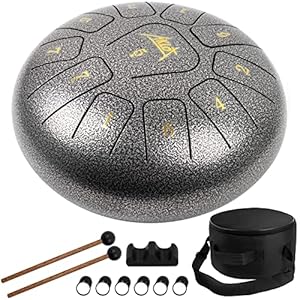 Steel-Tongue-Drum-AKLOT-10-Hand-drum-11-Notes-Tank-Drum-C-Key-Percussion-Steel-Drum-Kit-wDrum-Mallets-Note-Stickers-Finger-Picks-Mallet-Bracket-and-Gig-Bag