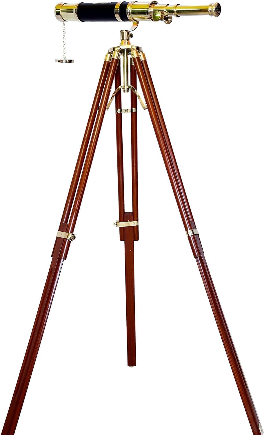 Telescopio nautico marittimo in ottone massiccio telescopio in ottone lucido nautico antico stile spyglass vintage da pavimento in legno treppiede stand