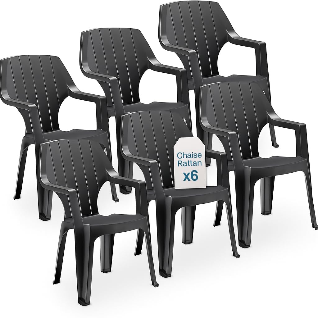 Tomaino - Ensemble de chaises de Jardin empilables en Plastique -Chaise d'extérieur en Plastique Effet Bois (Noir)