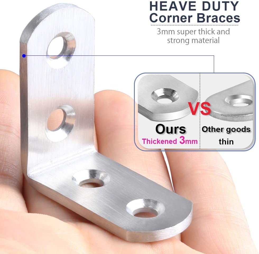 8 PCS Heavy Duty Corner Brace, FANDAMEI 40x40mm Stainless Steel Joint Right Angle Brackets with Screws, 90 Degree Wall Brackets Hanger for Shelves, Tables, Dressers, Chairs, Silver : Tools & Home Improvement