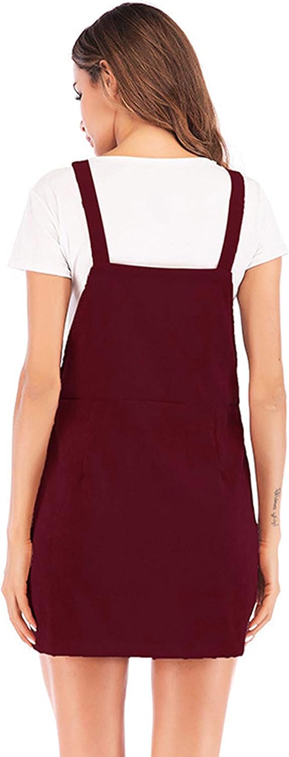 Tanming Women's Corduroy A Line Cute Jumper Pinafore Bib Overall Mini Dress Skirt - Image 2