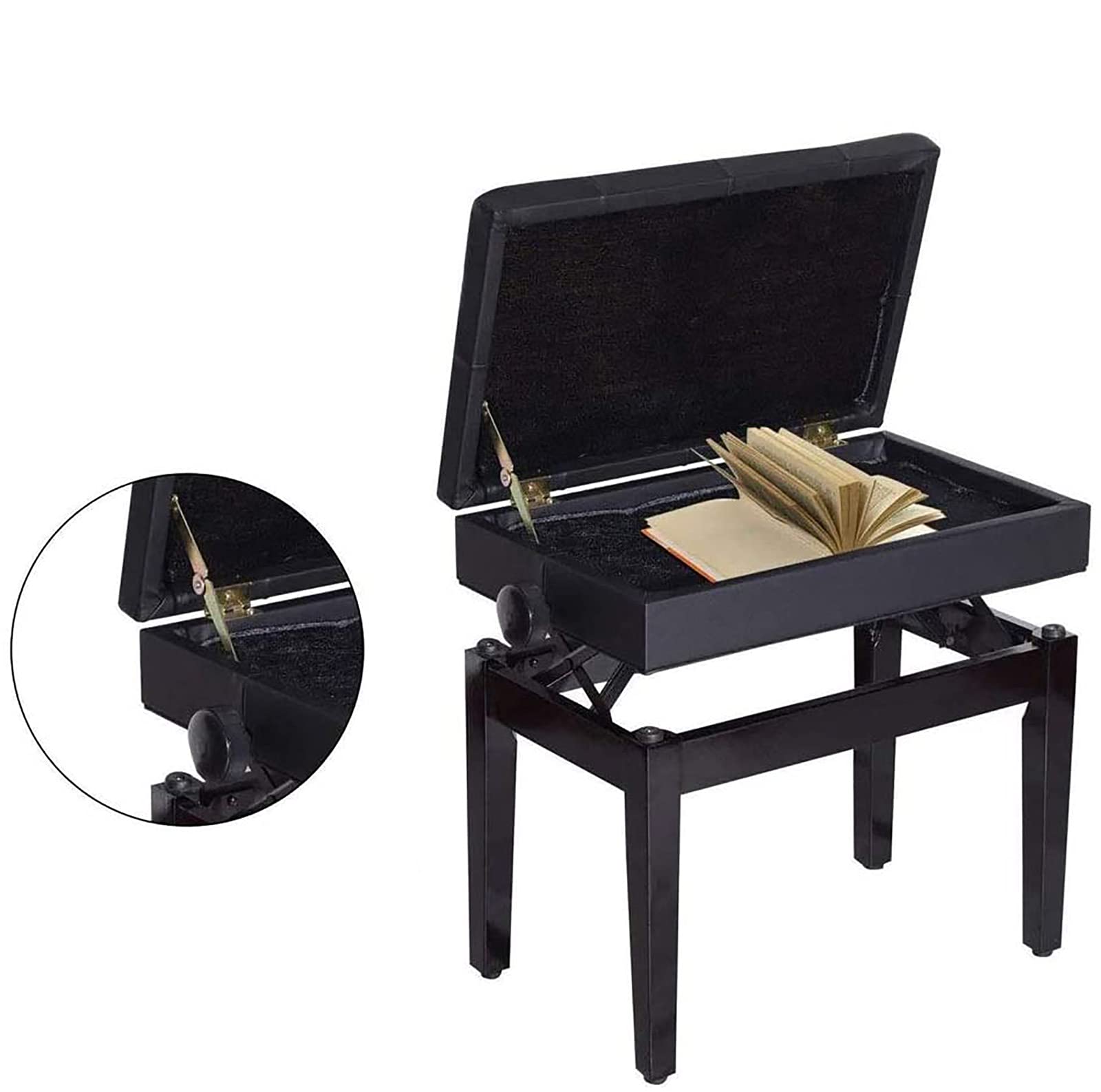 Sgabello per pianoforte Duet in vera pelle con scomparto per musica, tecnologia di sollevamento automatico idraulico, 76 x 36 x 48 cm (marrone)