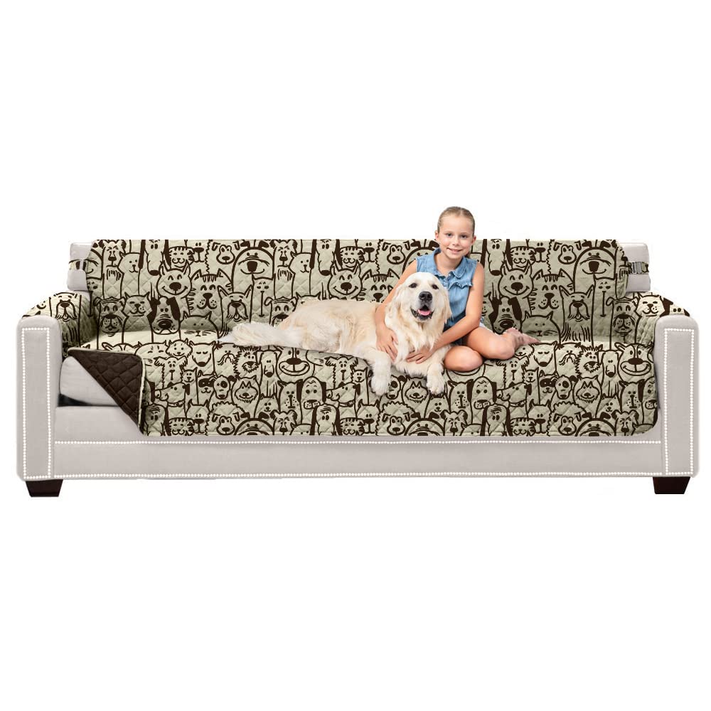 Sofa ShieldOriginal Patent Pending Reversible Oversized Jumbo Sofa Protector for Seat Width up to 88 Inch, Furniture Slipcover, 2 Inch Strap, Couch Slip Cover Throw for Dogs, Sofa, Dog Chocolate