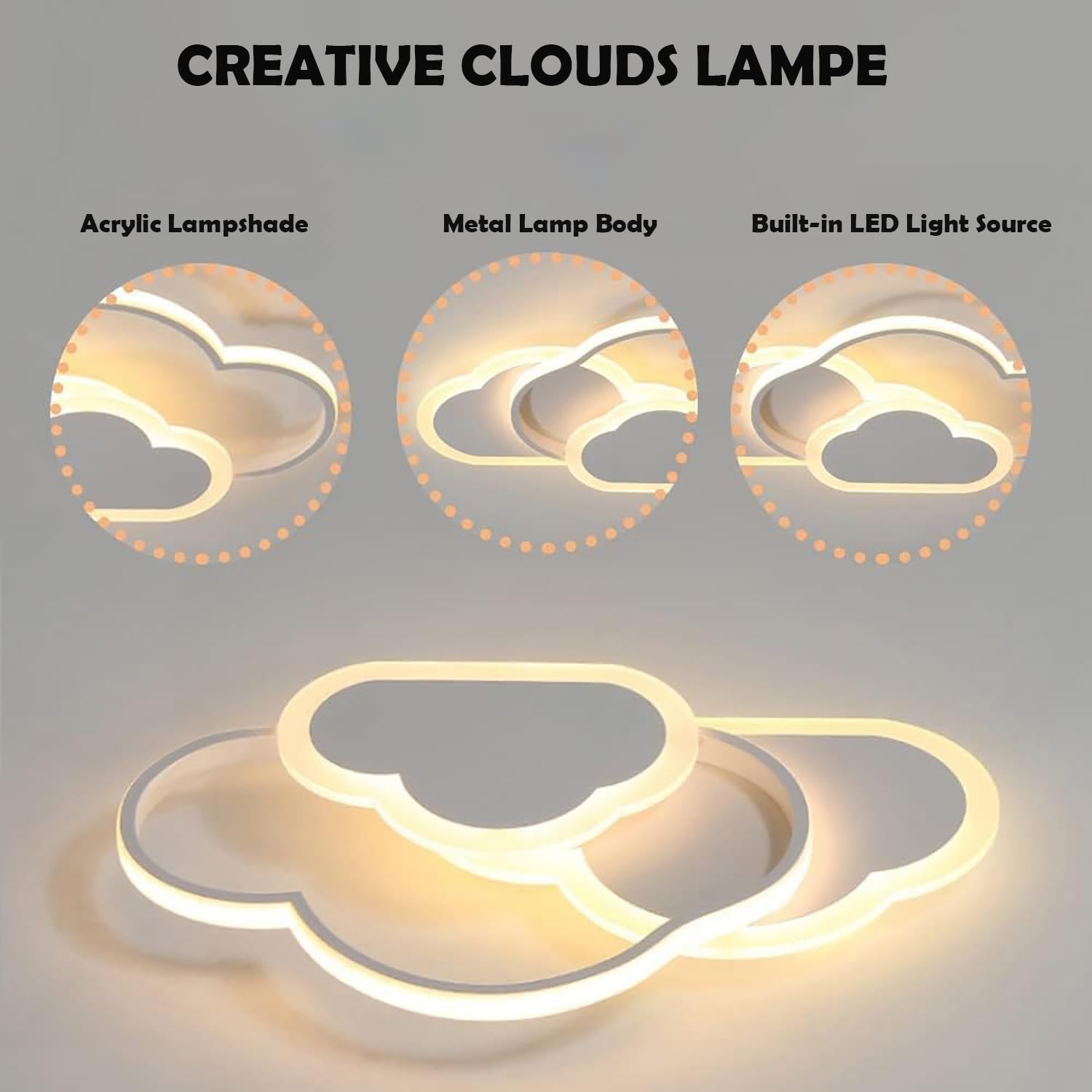 Plafoniera Cameretta Bambini, 62cm 48W Plafoniera Led Soffitto Dimmerabile Lampadario Cameretta Creative Nuvola Lampade a Soffitto Cameretta Bambina per Camera da Letto, Camera dei Bambini