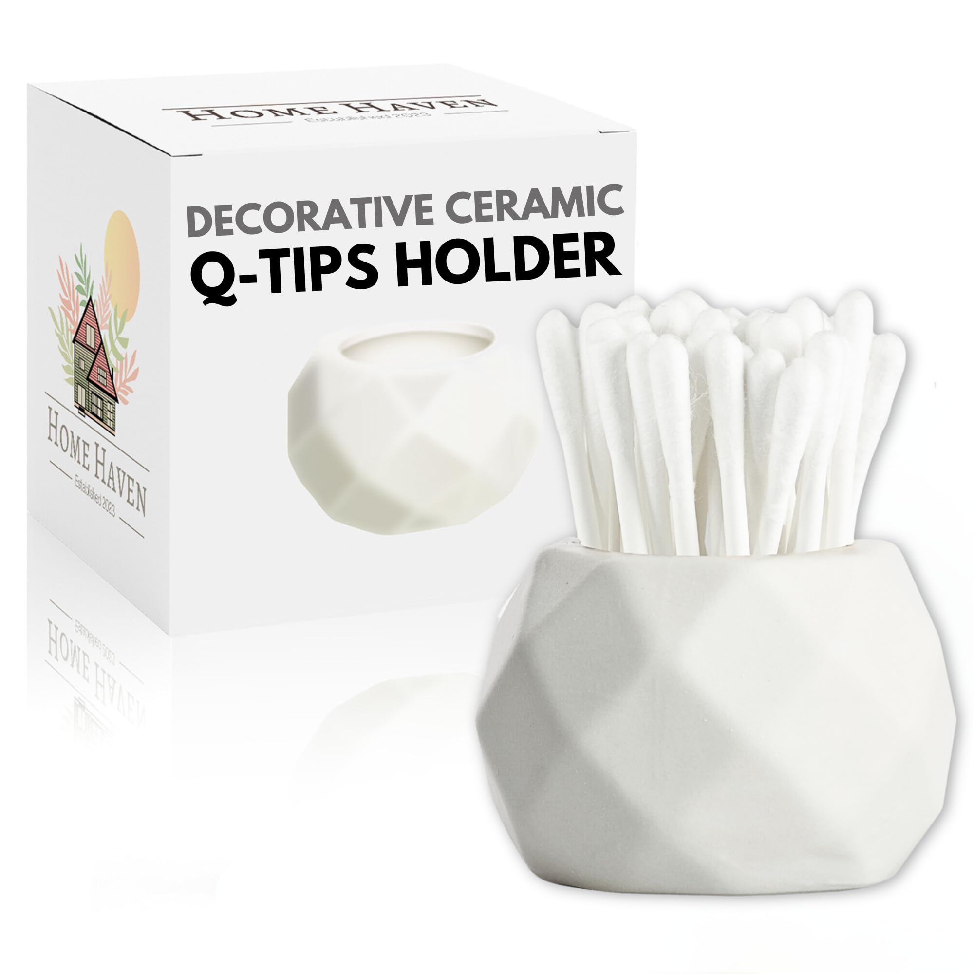 Home Haven Decorative Q Tip Holder - Classic White Oval Design - Adorable 2