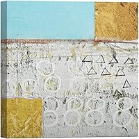 SIGNWIN Canvas Wall Art Blue, White and Gold Color Blocks with Circles and Triangles Abstract Texture Art Modern Art Industrial Urban Multicolor for Living Room, Bedroom, Office - 12x12 inches