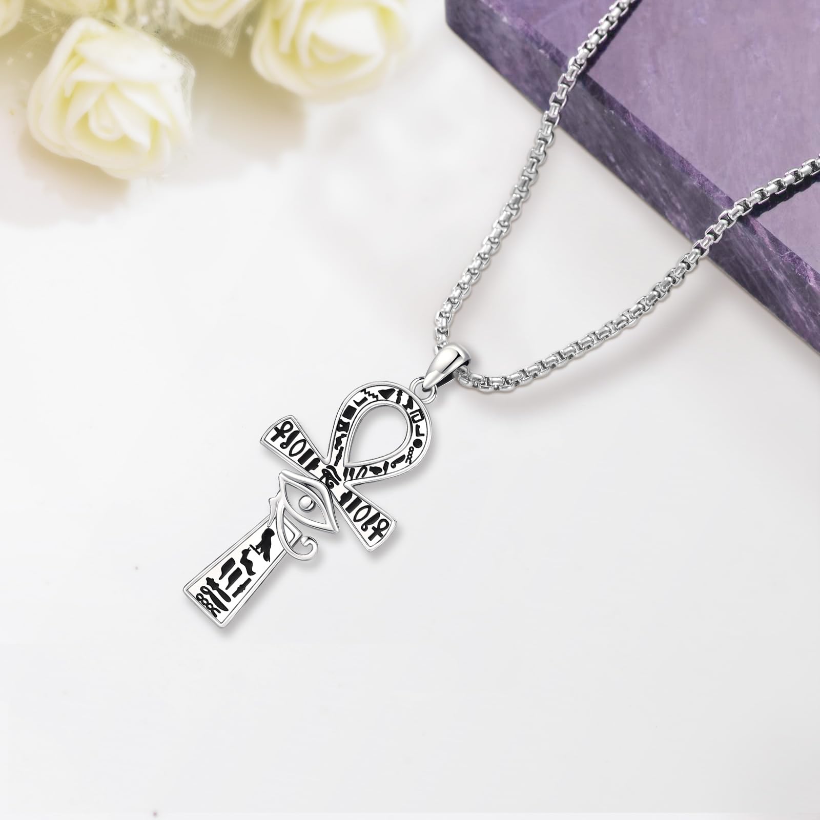 Eusense Ciondolo Croce Ankh in Argento 925, Collana Occhio di Horus Crocifisso Egiziano Ankh Collana Croce per Donna Uomo Adolescente Ragazzi