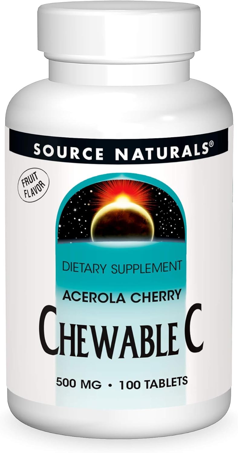 Source Naturals Chewable C, Acerola Cherry 500 mg for Immune System Support – 100 Fruit Flavored Tablets
