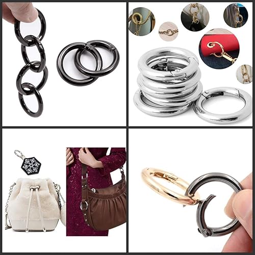 Miniatura 6 de Mosquetón redondo, llavero de resorte, hebilla de bloqueo, mosquetones de gancho, clip de presión, anillos de metal multiusos, broches redondos de