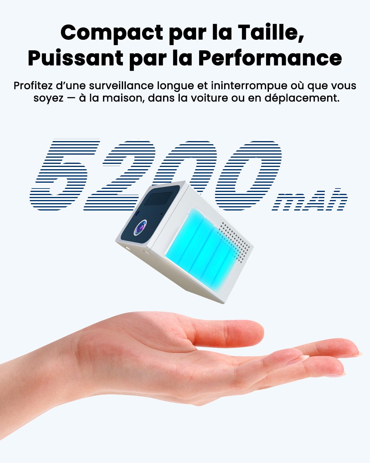 4K Mini Camera Espion sans Fil, Wi-Fi ou Mode AP sans WiFi, Camera de Surveillance sans Internet, Batterie 5200mAh, Vision Grand 160°, Vision Nocturne, Détection Mouvement IA, pour Intérieur/Extérieur