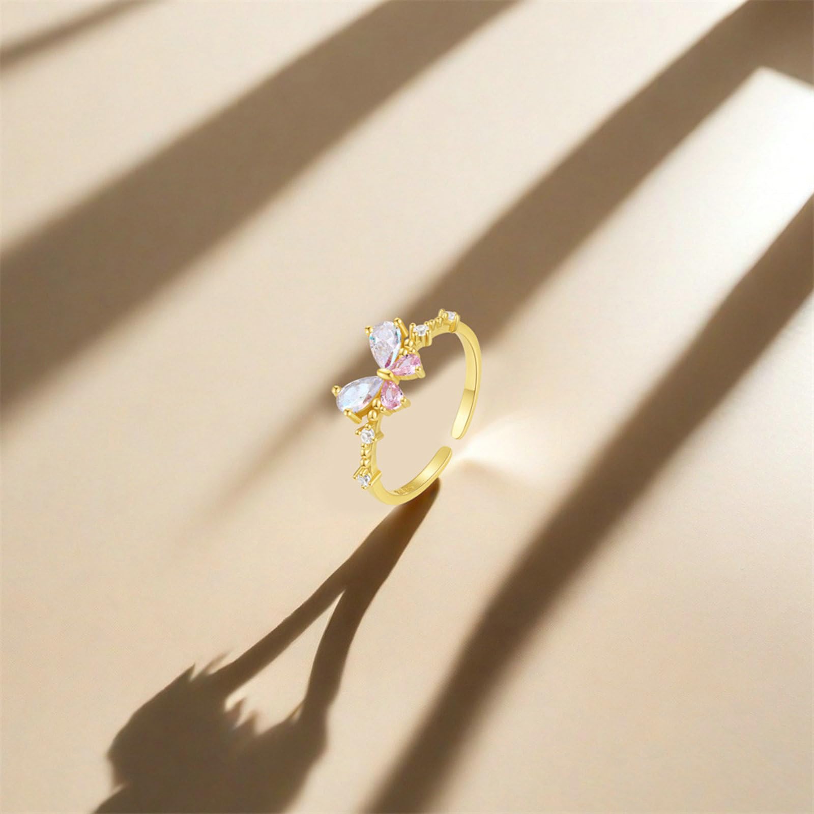 Daesar Anello Oro Giallo 14K, Fedi Nuziali Donna Design A Farfalla Regolabile con Goccia D'Acqua Zaffiro Sintetico Anelli Fidanzamento Matrimonio Oro Giallo per Mamma, Fidanzata, Sposa