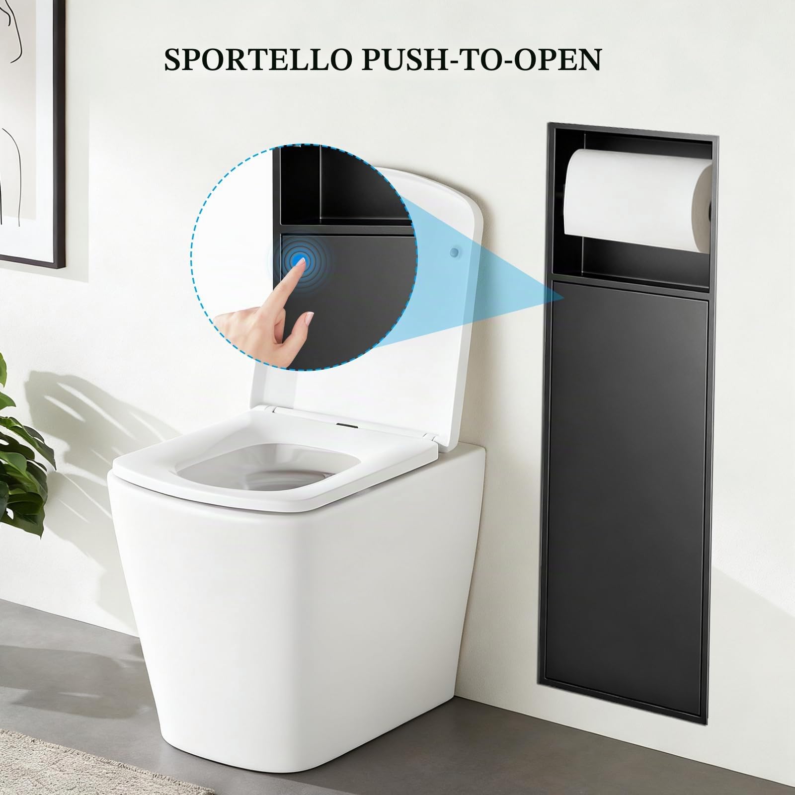 Porta Carta Igienica da Incasso, Nicchia in Acciaio Inox 304 | con due Ripiani per Riporre la Carta Igienica e lo Scopino del WC nel Bagno