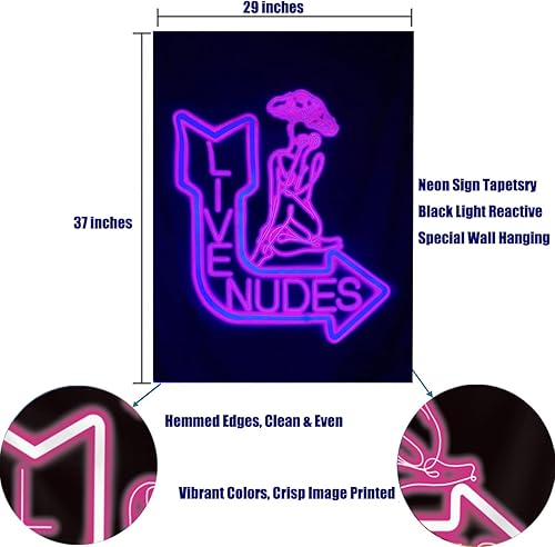 Miniatura 6 de Tapiz con luz de neón para colgar en la pared, tapiz de hongos con luz negra, reactivo a los rayos UV, tapiz sexy, tapiz vertical rosa neón para