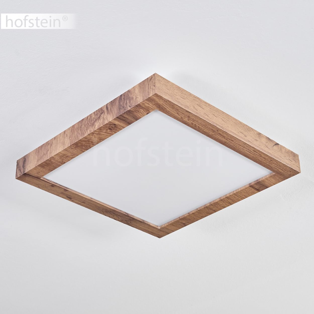 Plafón LED Bealeton, moderno plafón de metal/MDF/plástico en negro/madera/blanco, luminaria angular de diseño escandinavo (35 cm x 35 cm), 1800 lúmenes, 3000 Kelvin, LED 16 vatios
