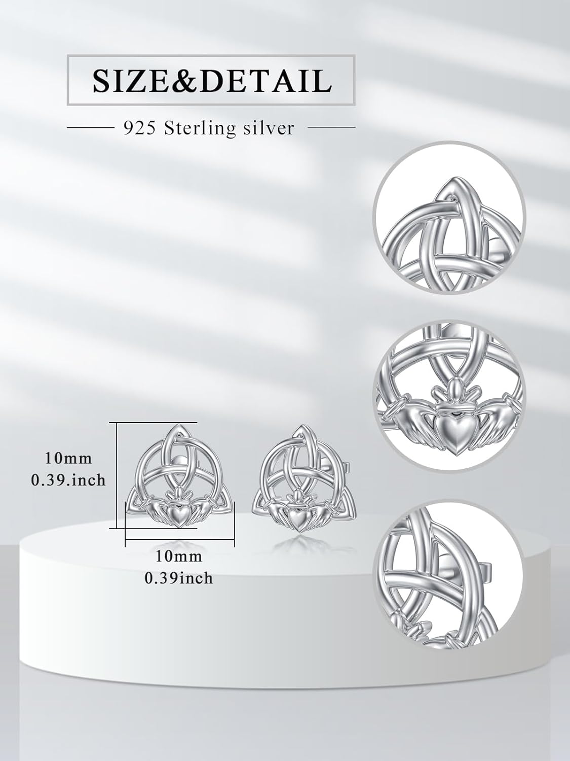 Celtic Claddagh Earrings for Women 925 Sterling Silver Irish Claddagh Studs Trinity Knot Jewelry Celtic Gift for Men - Image 2