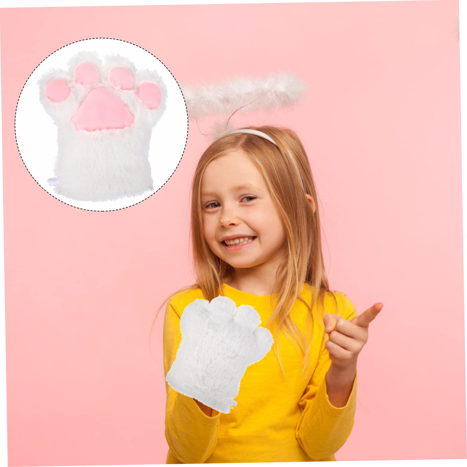 BESTYASH Comfortable Cat Claw Glove Cosplay Performance Plush Glove Boys and Girls Protective Cover Faux Fur Paws White Single Pair