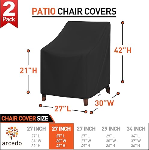 Miniatura 2 de Paquete de 2 fundas para sillas de patio con respaldo alto, fundas impermeables para sillas de comedor al aire libre para asientos de muebles de
