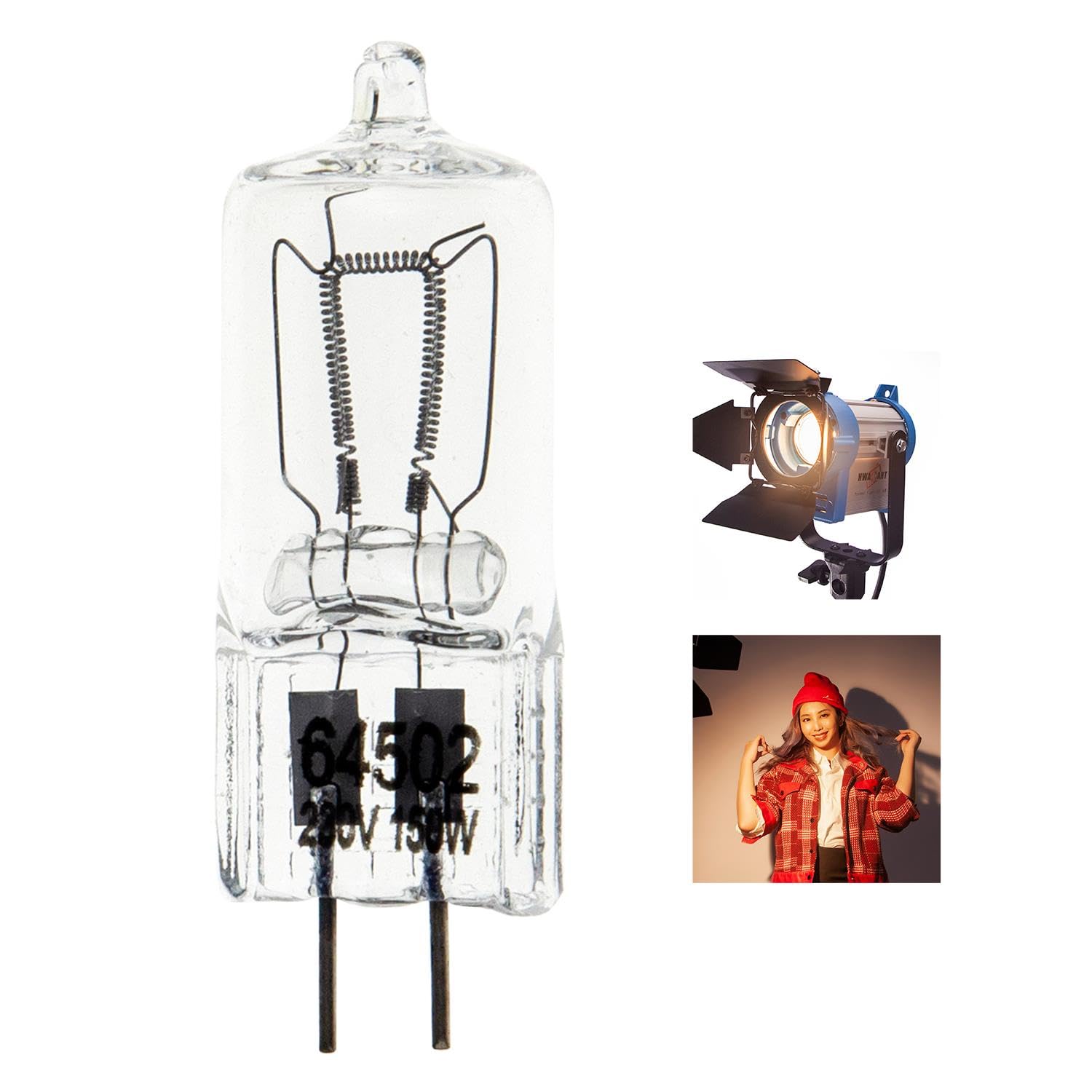 Ampoule Halogène Fresnel 150W 3200K 230V GX6.35, Lampe Halogène Fresnel à Faisceau Continu, Lampe Vidéo Tungstène Chaud pour Films, Publicités, Actualités, Photographie de Produits