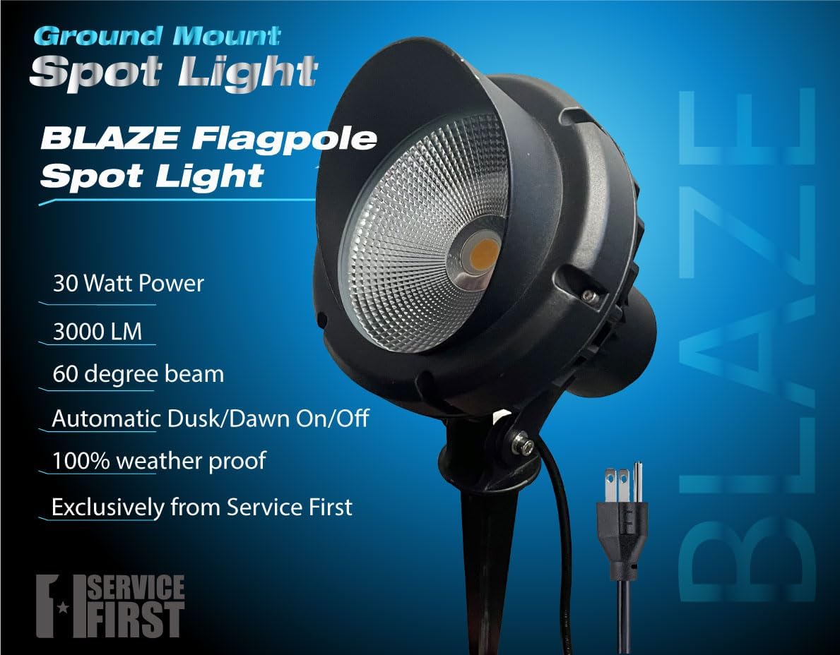 Service First Blaze Spotlight Weatherproof Corded Outdoor Daylight-Sensing LED for Flag Pole Landscape