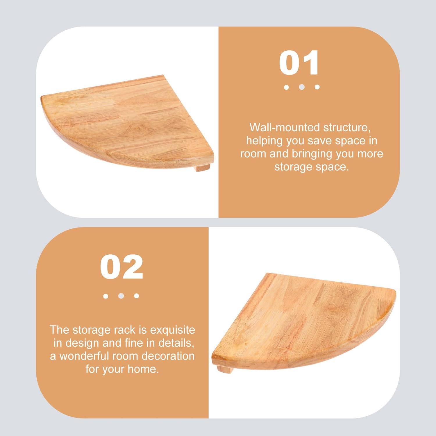 Sector Shape Wood Wall Mounted Shelf for Corner Storage and Home Use