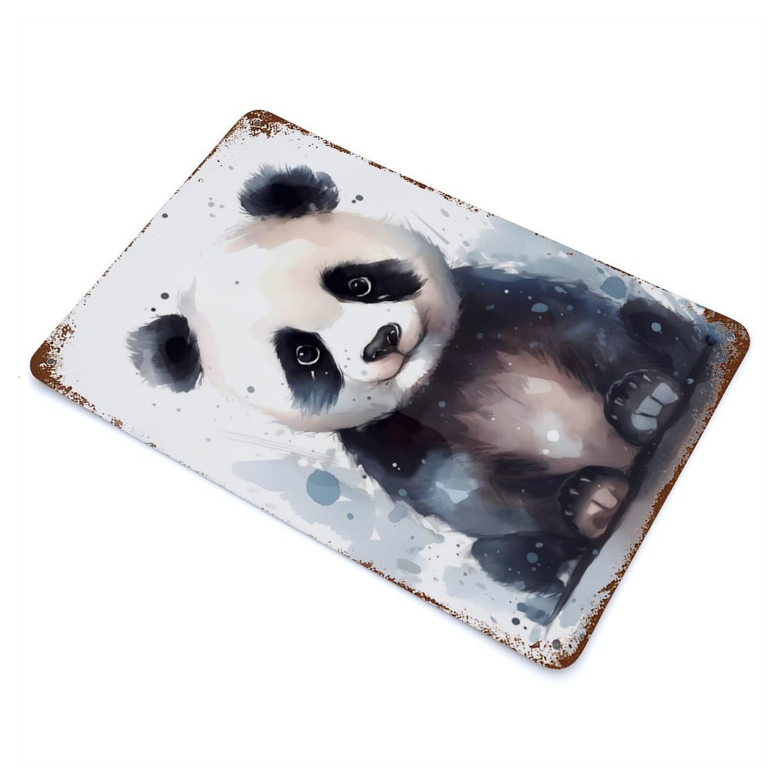 Panda Watercolor Distressed Metal Wall Sign 11.8"x7.9", Rustic Home Decor for Farmhouse, Kitchen And Entryway Decor