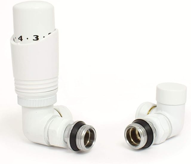 Hot Flow | Cascade Corner Modern TRV Thermostatic Radiator Valve (Pair) (White)