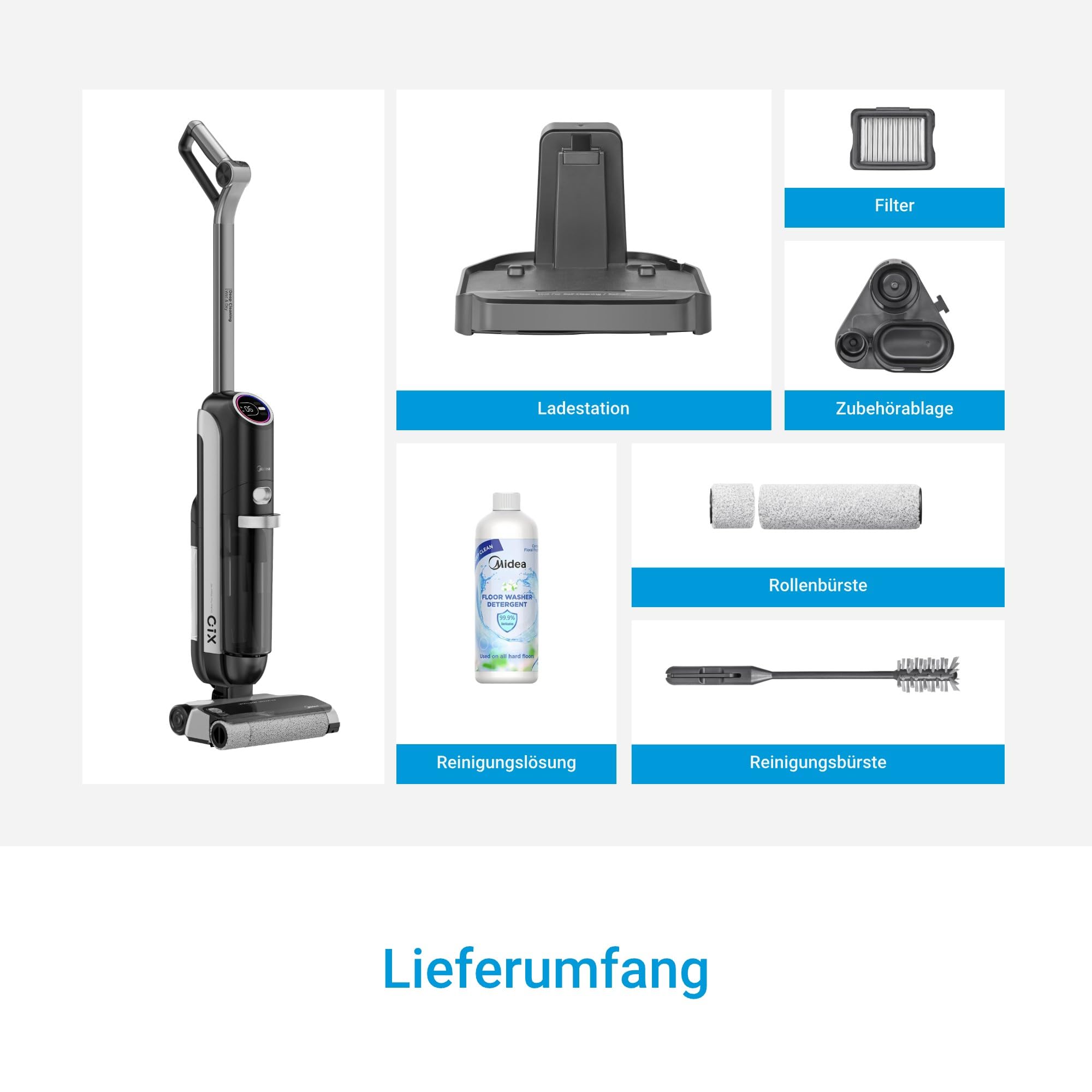 Midea X10 Smart Nass-Trocken-Sauger mit intelligenter Erkennung, All-in-One-Nass Trockensauger Kabellos mit Haarentwirrung-Design | Selbstreinigung LED-Display für Harte Boden,Tierhaare, Kantenreinigu