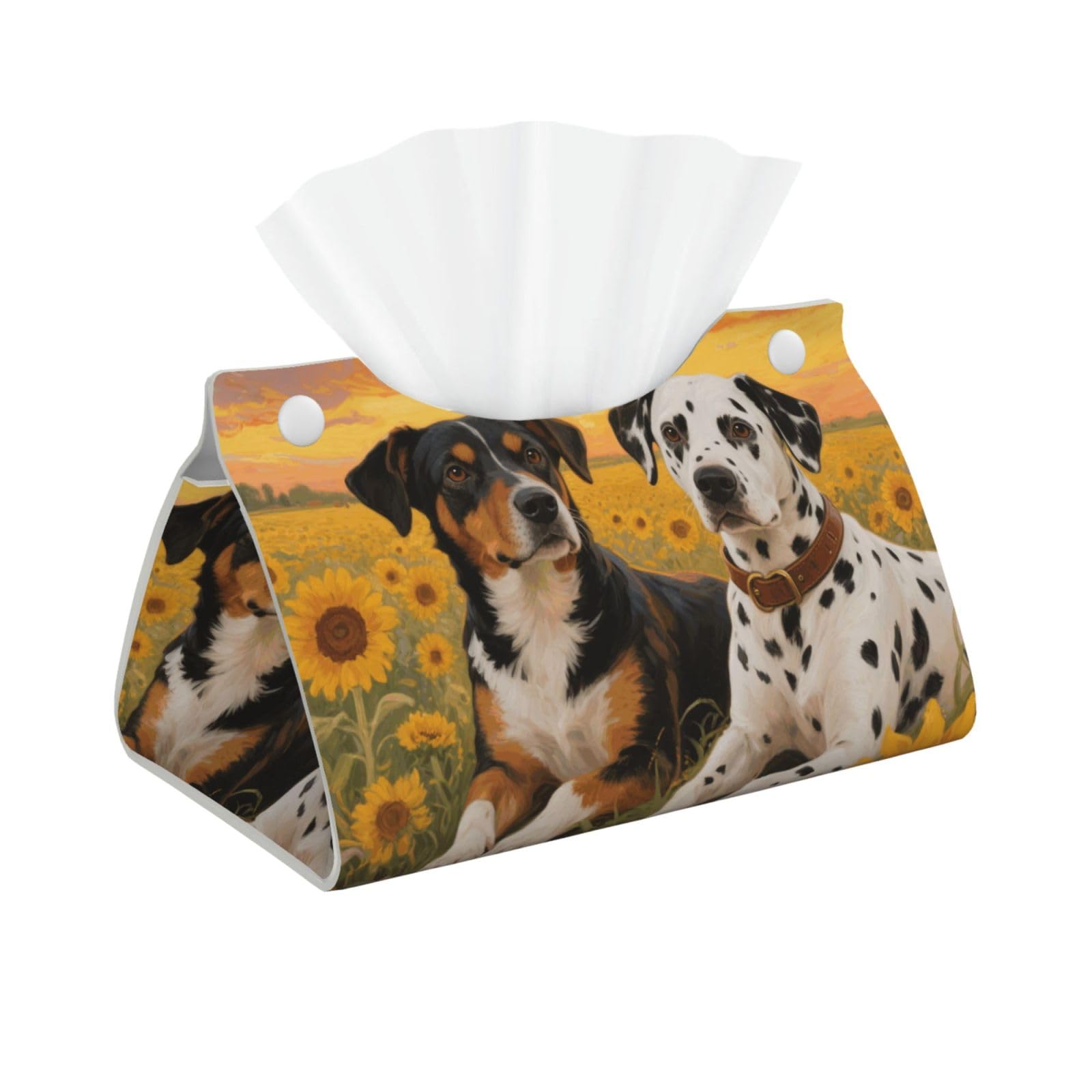 Pu Leather Tissue Box Cover, Dog Paint and Sunset Rectangle Tissue Case Covers Decorative Tissue Box Holder Waterproof Tissue Holder Organizer for Bathroom Home Office