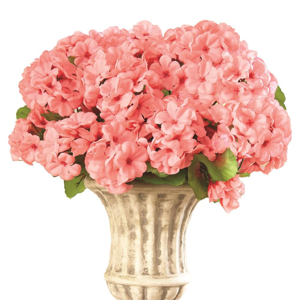 Easylife Pack of 3 Triple Flowered Faux Geraniums – Realistic White Artificial Outdoor Plants – Weather Resistant Flowers for Garden – Wedding Bouquet, Pink, L49 x W26cm