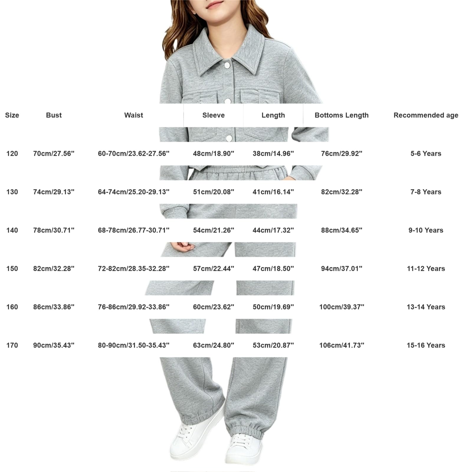 Crop-Jacke für Mädchen, mit Kragen, weites Bein, Trainingsanzug