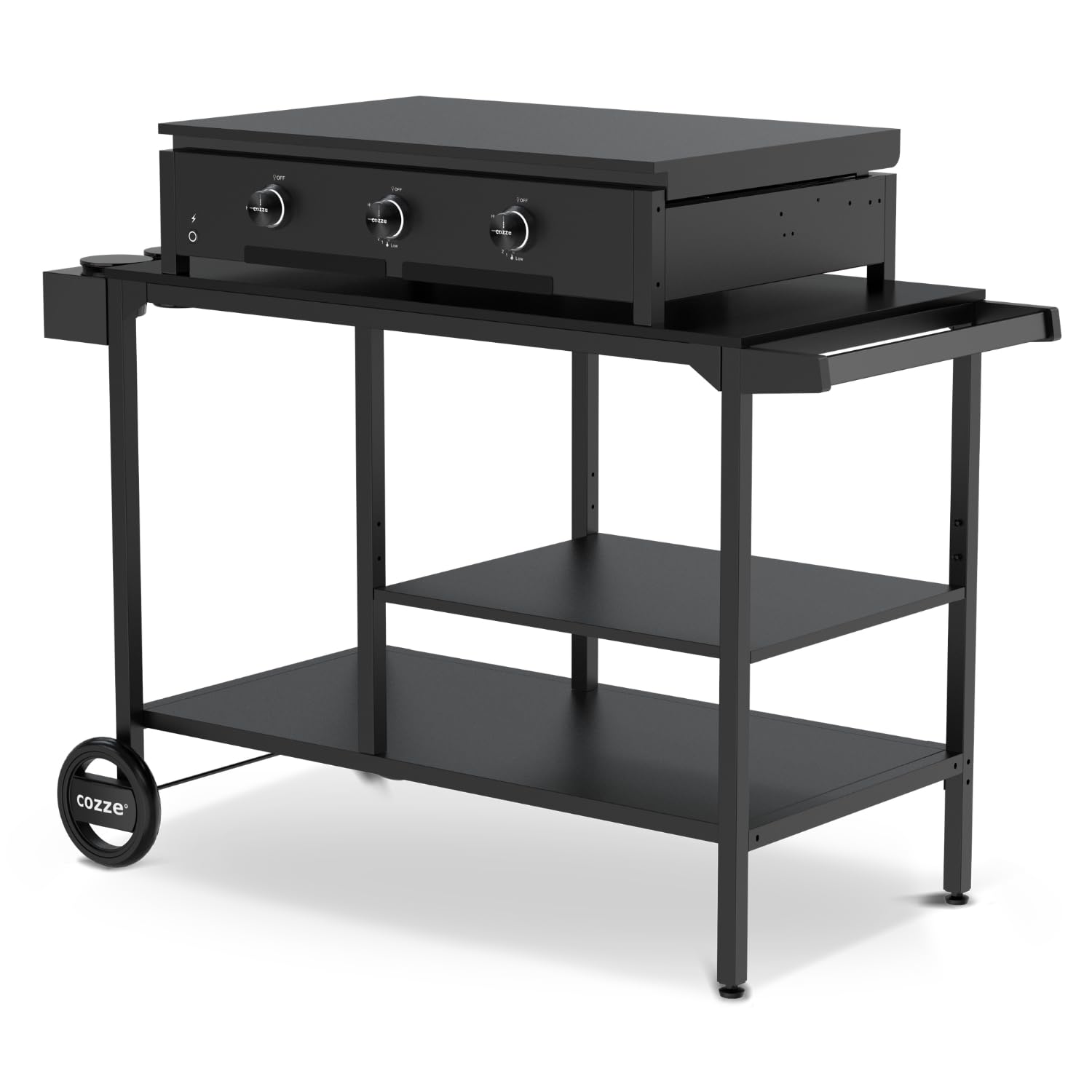 Cozze® BBQ Station Carro para Barbacoa 115 cm, Mesa Exterior de Acero galvanizado, Estante Ajustable 3 Niveles para Horno de Pizza, Ruedas Grandes y Patas Regulables, Carga máx. 100 kg