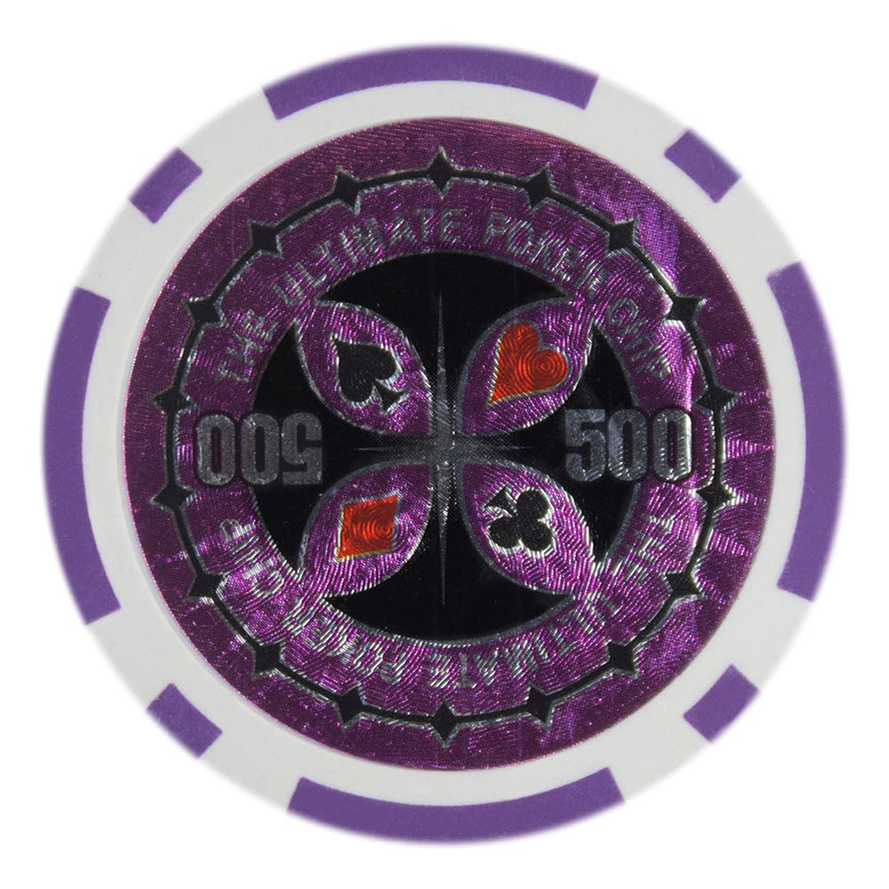Playzaic 14-gram The Ultimate Poker Chips (50-Pack) Heavy Clay Composite Set - Bulk Casino Chips with Denominations for Texas Holdem, Blackjack - Betting Game Accessories ($500 Purple)