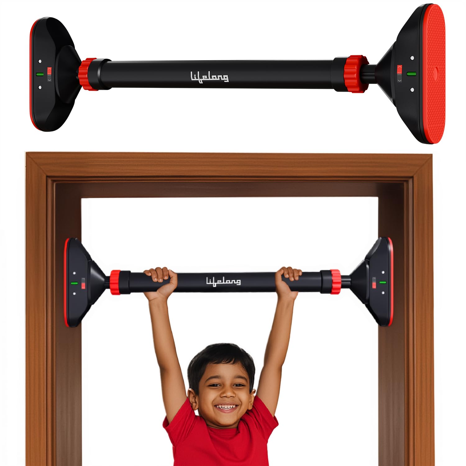 Pull Up Bar for Home -Adjustable Rod 74cm to 97cm width, wall mounted without screws -Door Pull up bar to Increase Height -Exercise equipment for Home Gym - Chin up Bar weight capacity 200Kgs