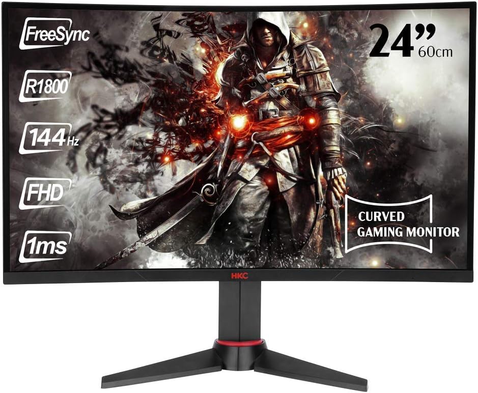 HKC M24G1 59.9 cm (23.6 inch) Curved Gaming Monitor (FHD 1920x1080 pixels, HDMI, 1ms response time, HDMI, DVI, DisplayPort, 144 Hz, Free-Sync) black